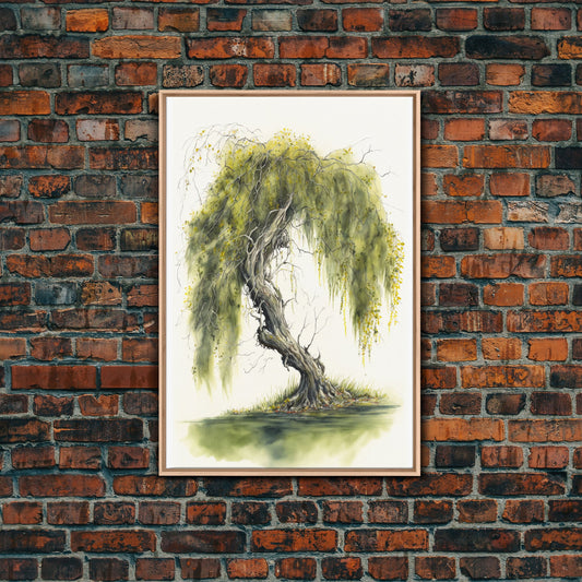 Weeping Willow Tree Framed Canvas Giclee Print - Watercolor Painting
