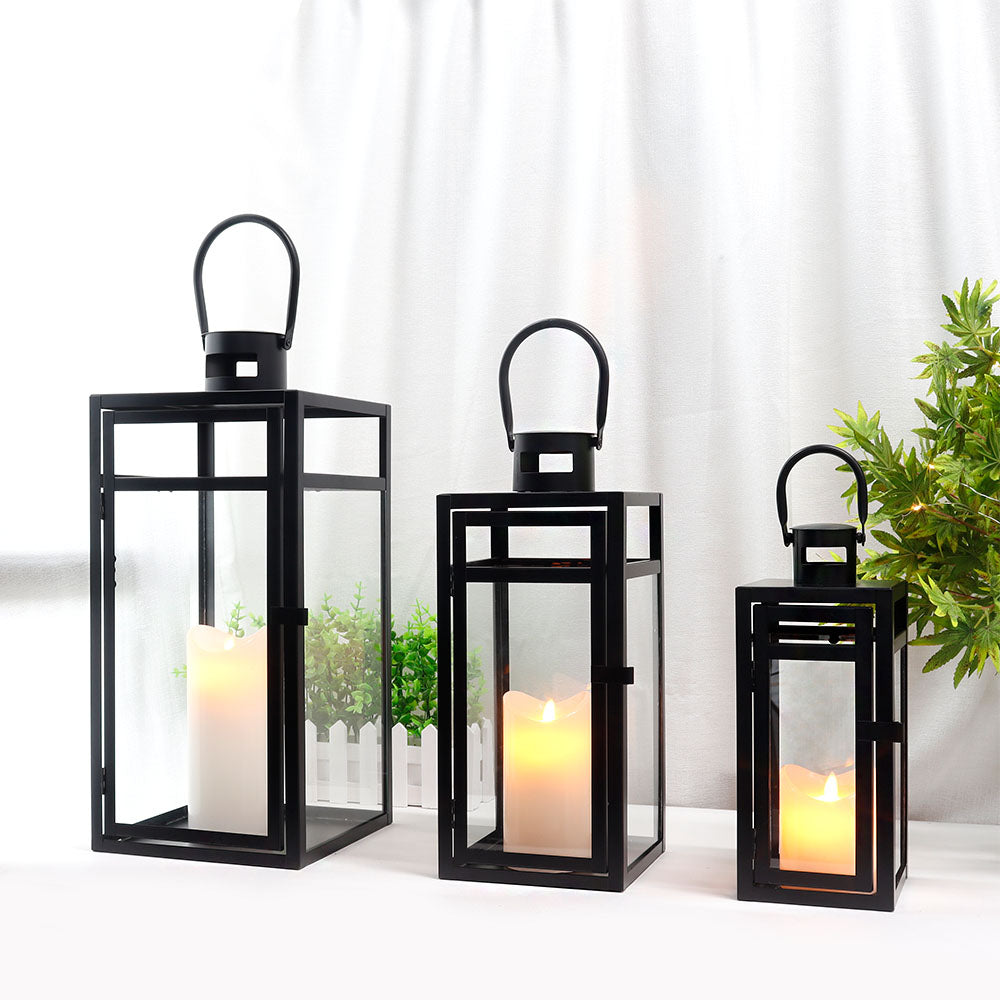 Black Stainless-Steel Candle Lantern Set - Set of 3