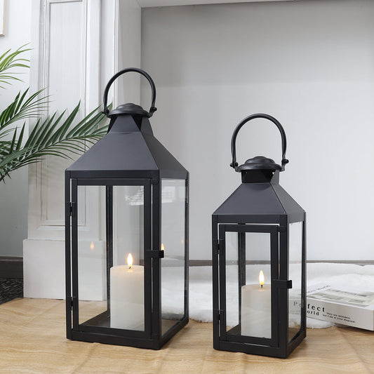 Black Metal Candle Lantern - Set of 2