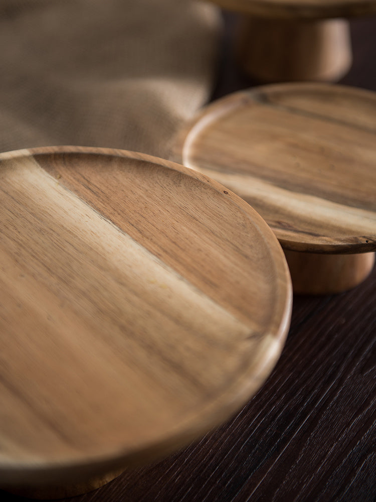 Japanese-Style Solid Wood Pedestal Tray