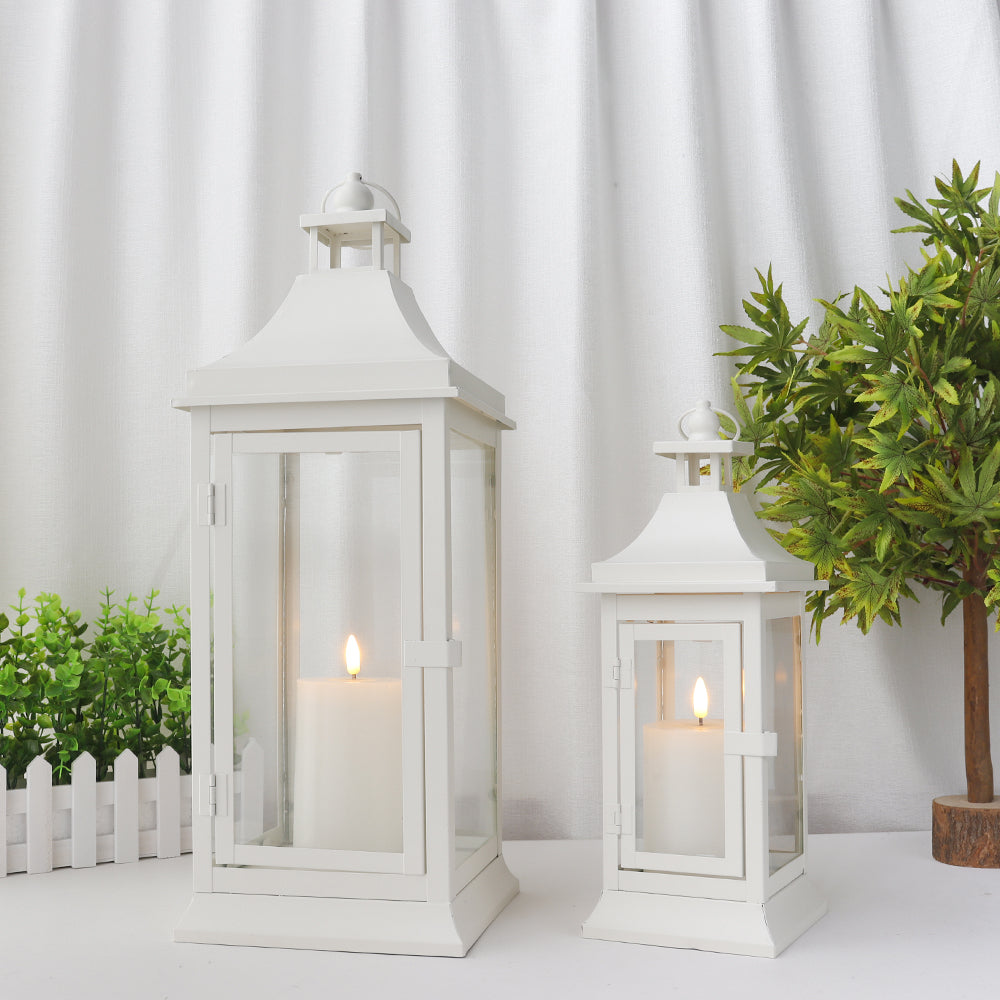 White Outdoor Candle Lantern - Set of 2