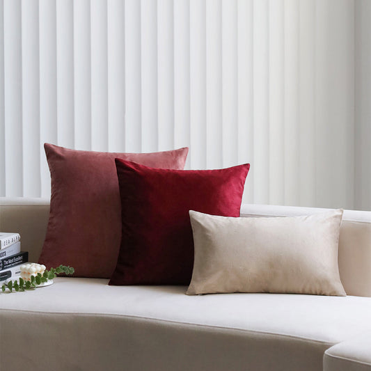 Crimson Harmony Velvet Throw Pillows - Set of 3 - inserts included