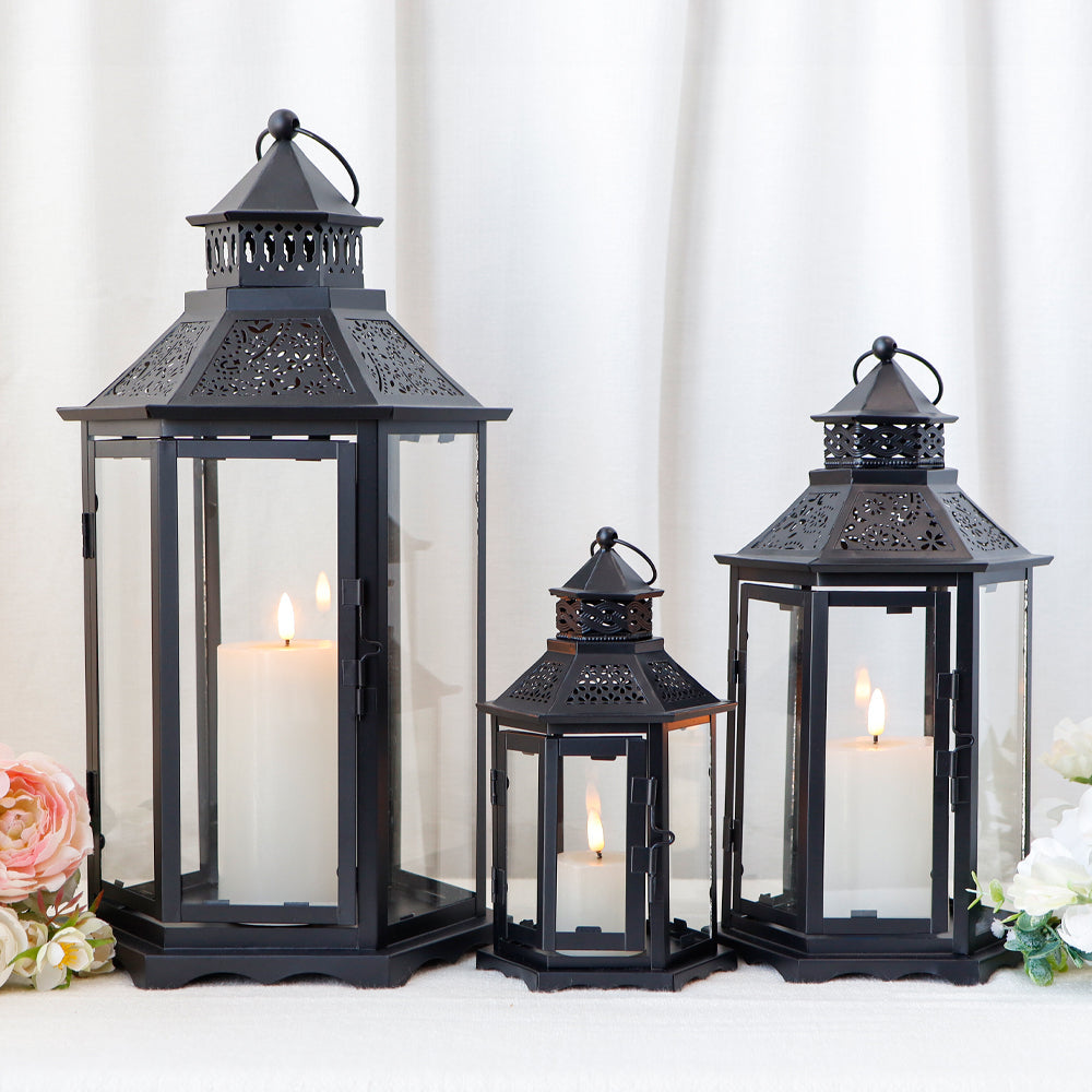 Black Hexagonal Decorative Lantern - Set of 3