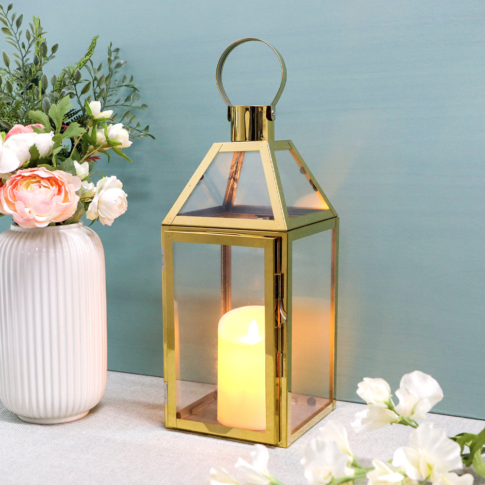 Gold Stainless Steel Candle Lantern - 16" H