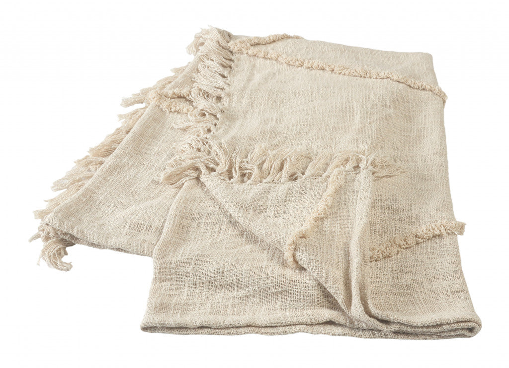 Woven Cotton Throw Blanket with Fringe - 60" X 50"