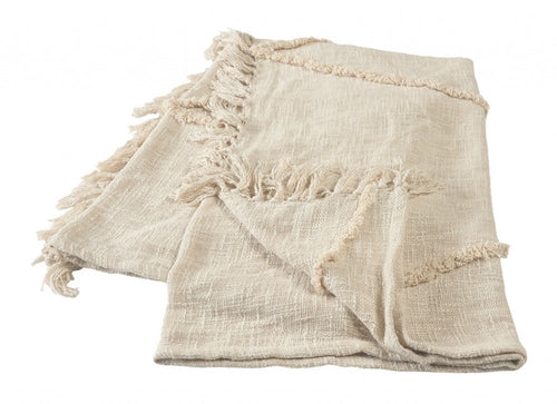 Woven Cotton Throw Blanket with Fringe - 60" X 50"