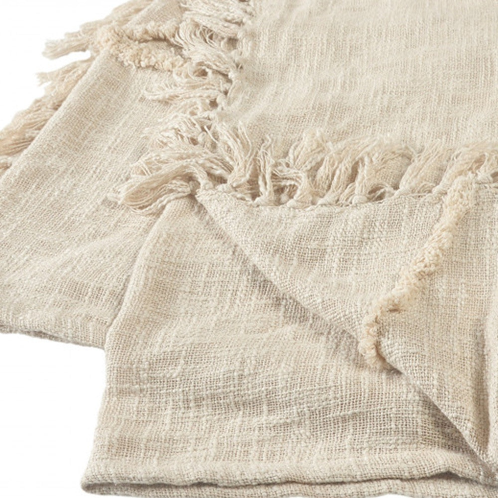 Woven Cotton Throw Blanket with Fringe - 60" X 50"