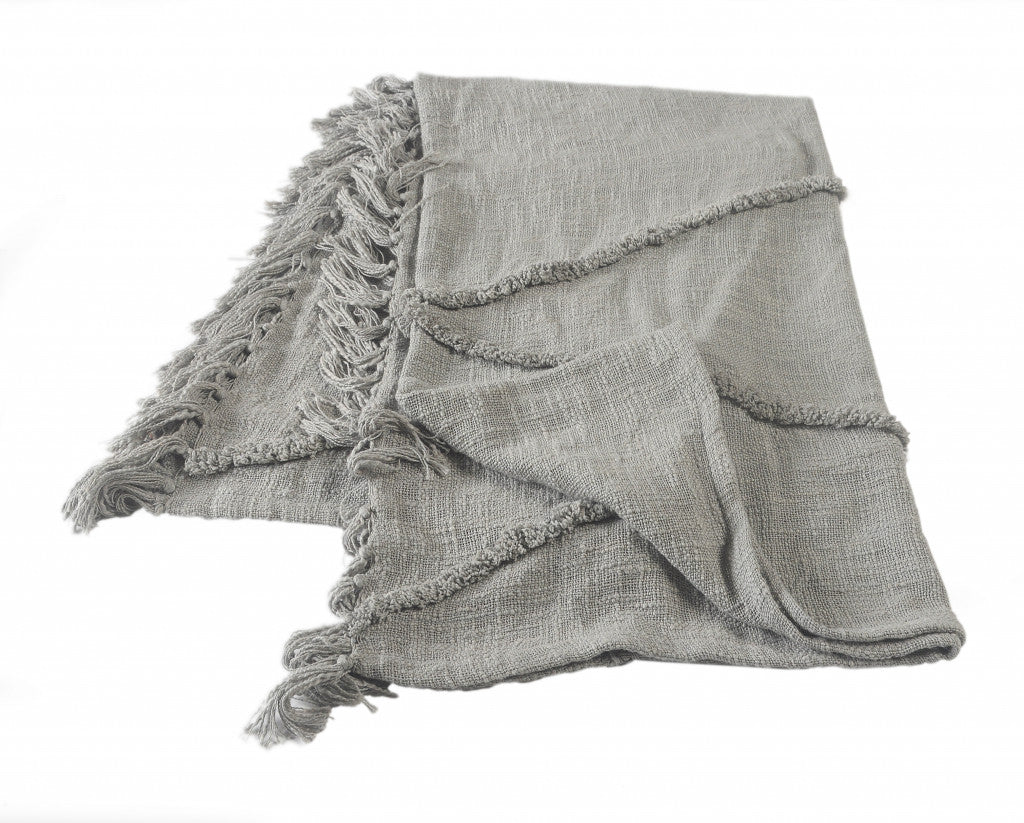 Woven Cotton Throw Blanket with Fringe - 60" X 50"