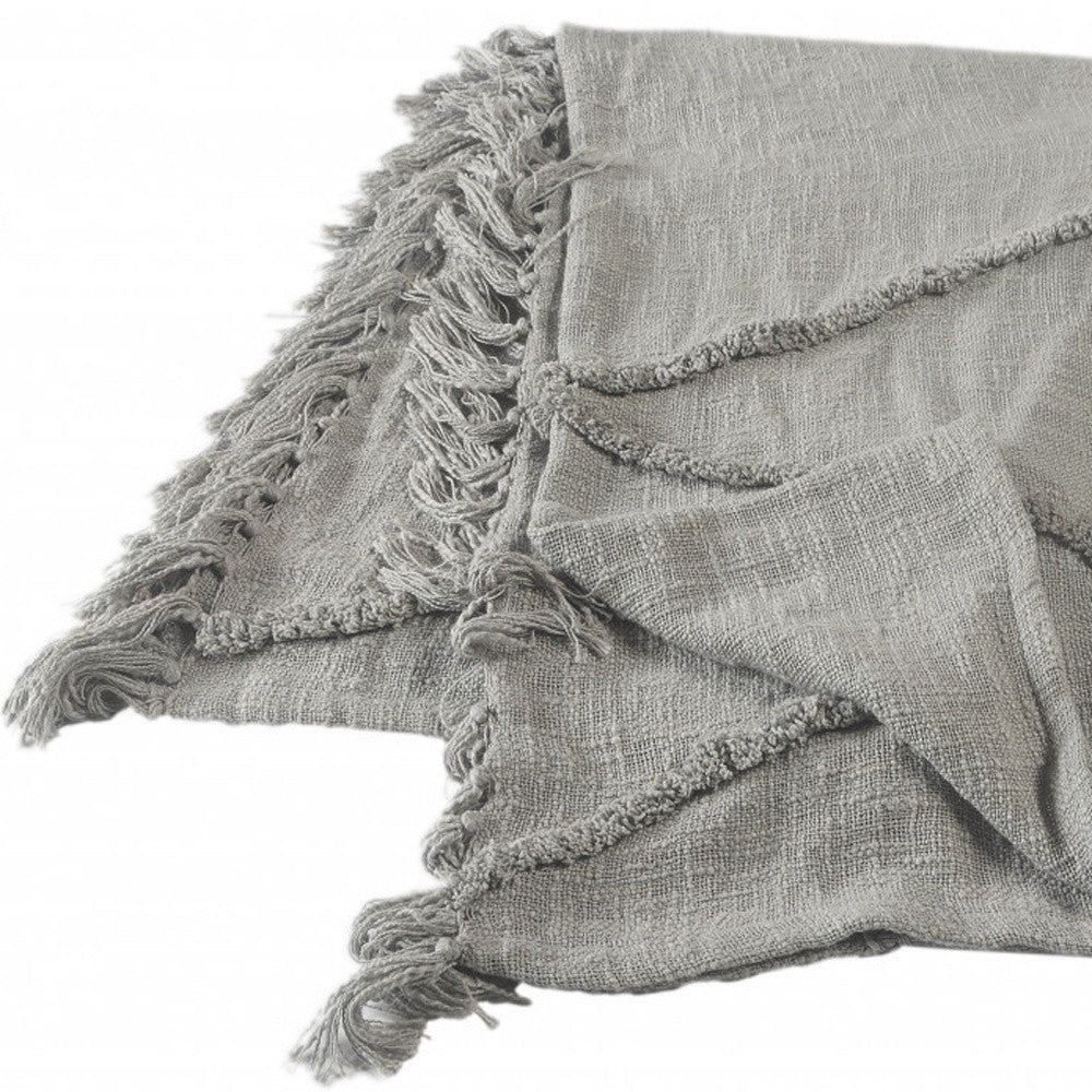 Woven Cotton Throw Blanket with Fringe - 60" X 50"