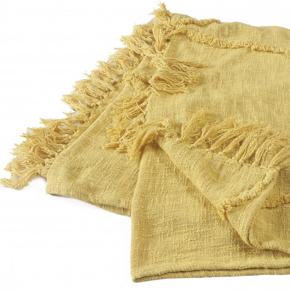 Woven Cotton Throw Blanket with Fringe - 60" X 50"