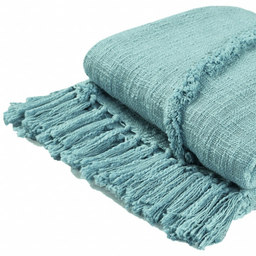 Woven Cotton Throw Blanket with Fringe - 60" X 50"