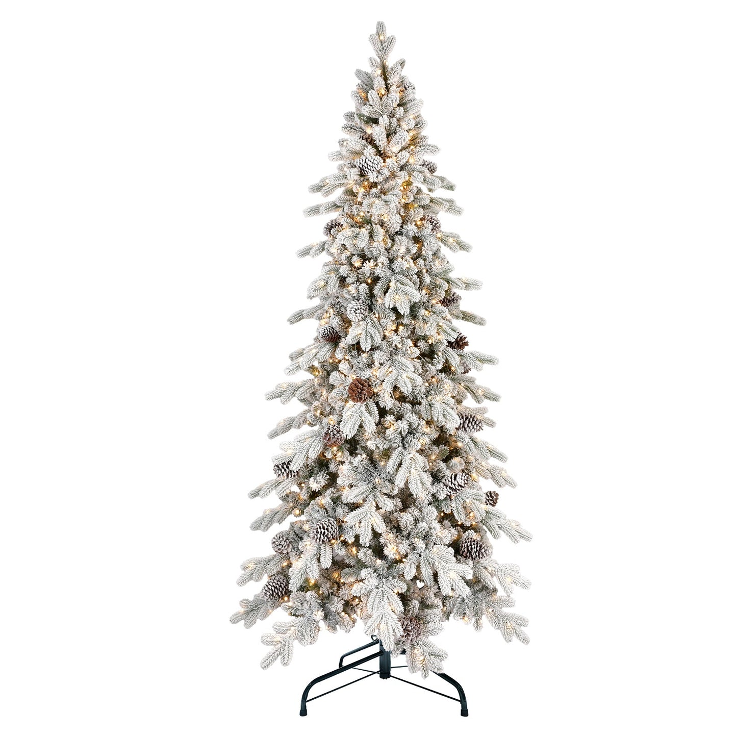 6FT Flocked Christmas Tree with Warm White LED Lights - PE/PVC
