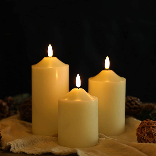 "Symphony of Radiance" 3D Flameless Pillar Candles (Set of 3)