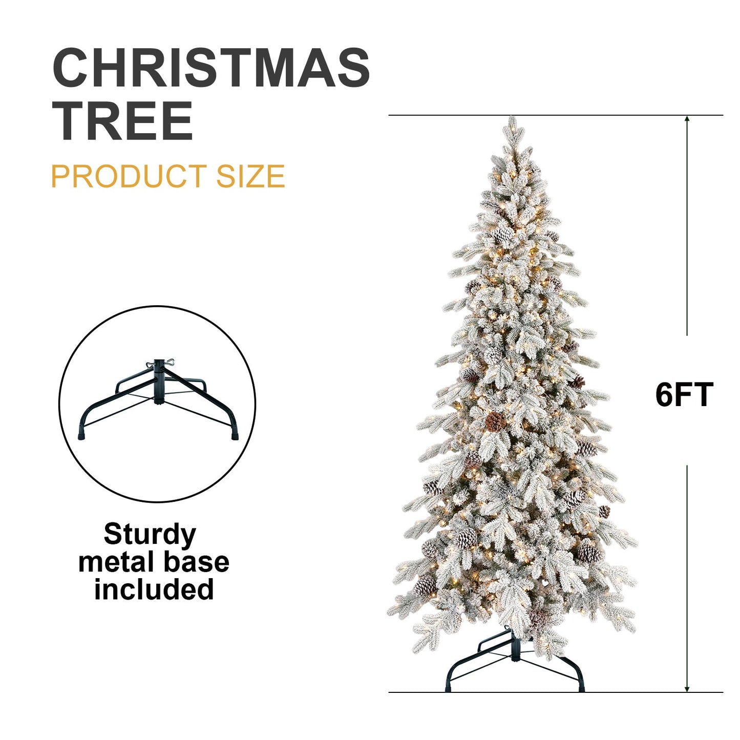 6FT Flocked Christmas Tree with Warm White LED Lights - PE/PVC