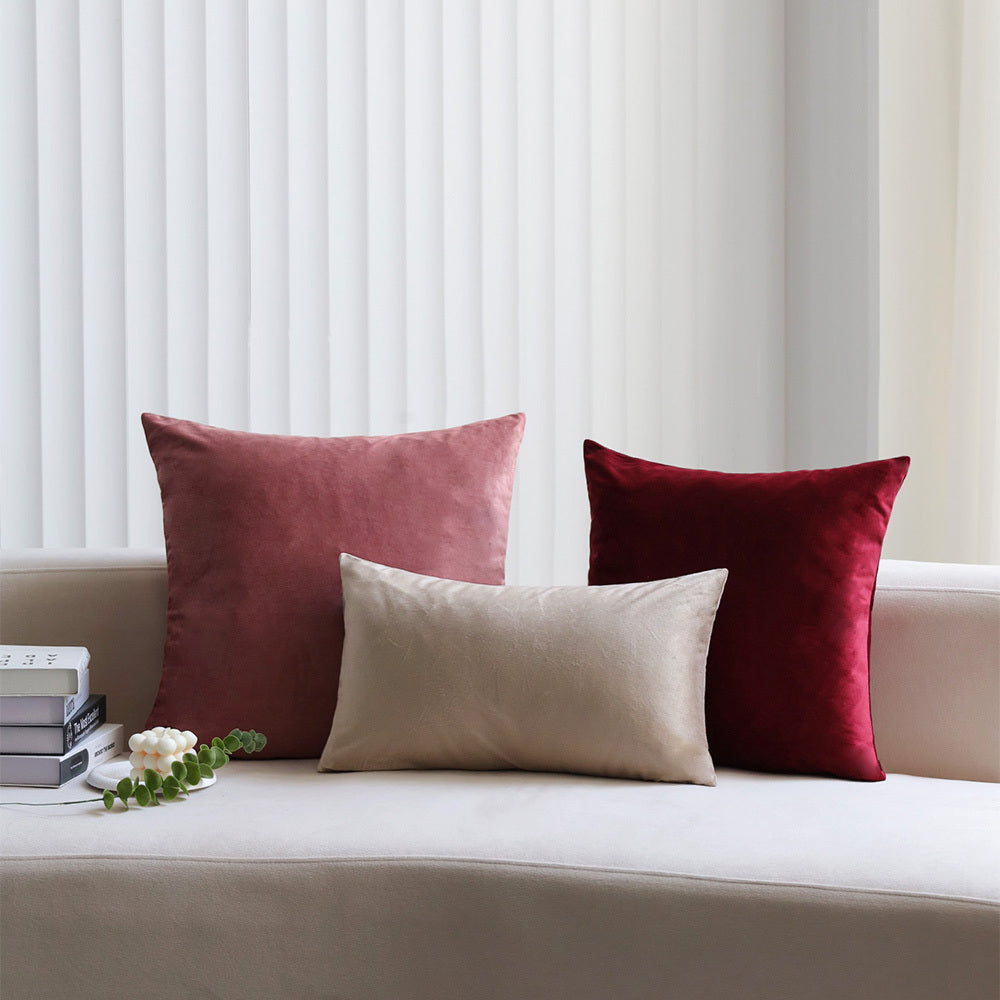 Crimson Harmony Velvet Throw Pillows - Set of 3 - inserts included