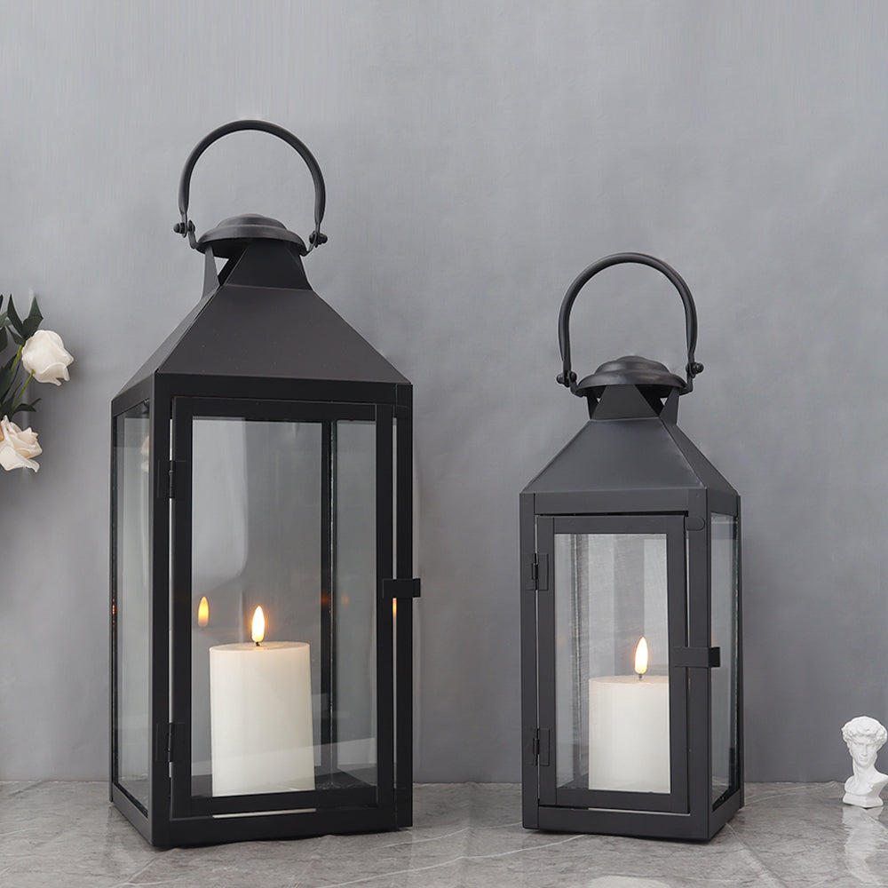 Black Metal Candle Lantern - Set of 2