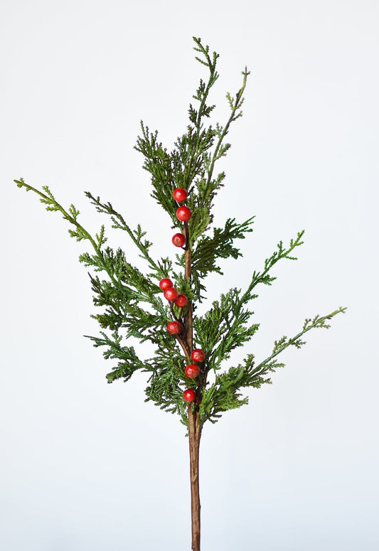 Faux Cedar Spray with Red Berry Stem - 24"
