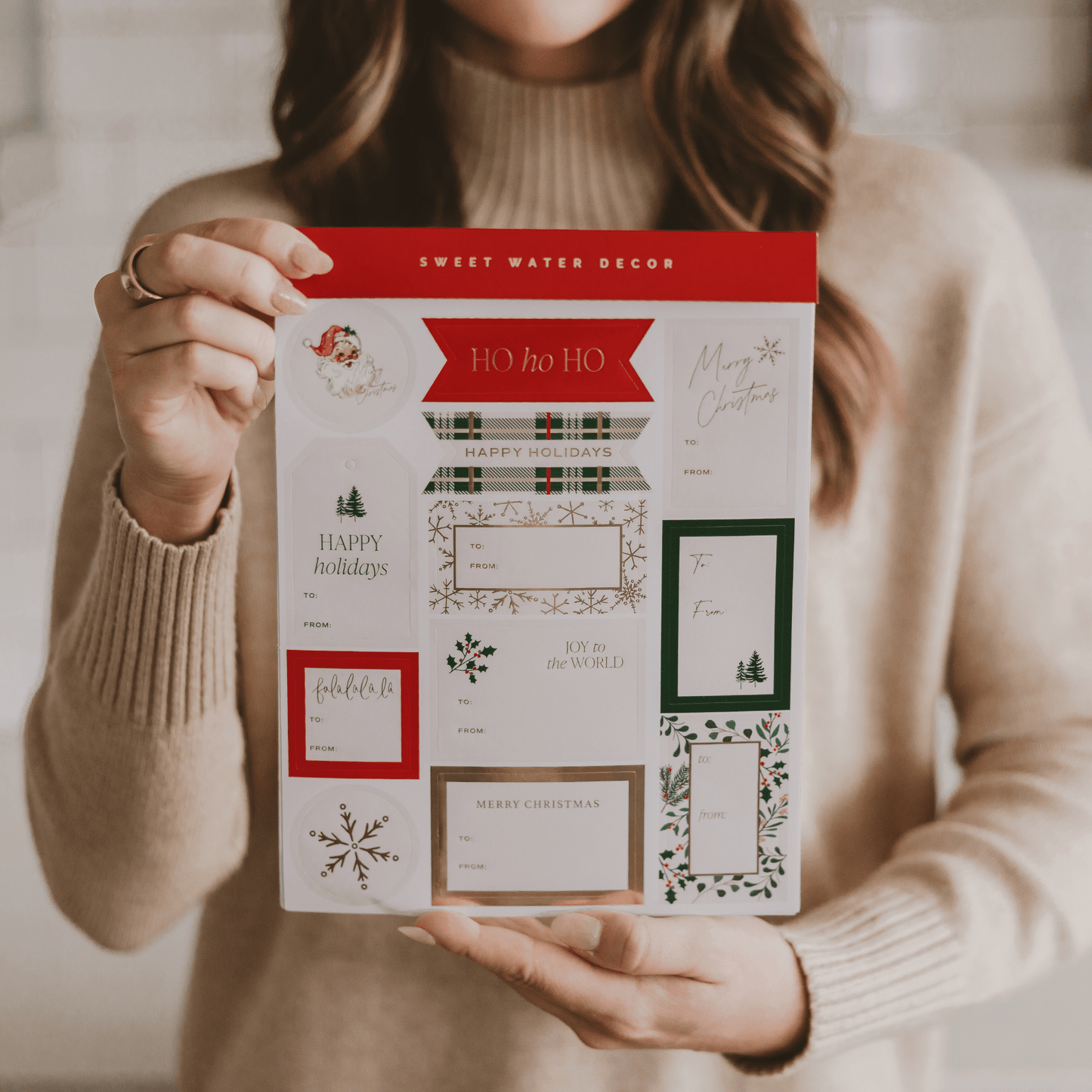 "Tinsel & Trim" Sticker Gift Tag Set.