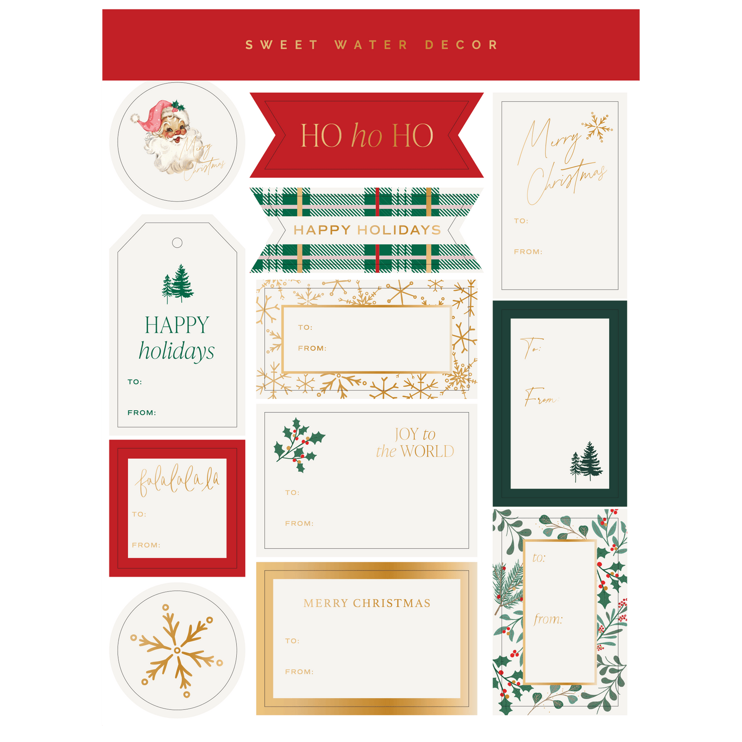"Tinsel & Trim" Sticker Gift Tag Set.