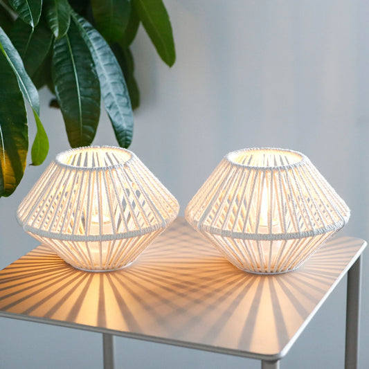 Boho Woven Cotton Rope Table Lamps - Set of 2