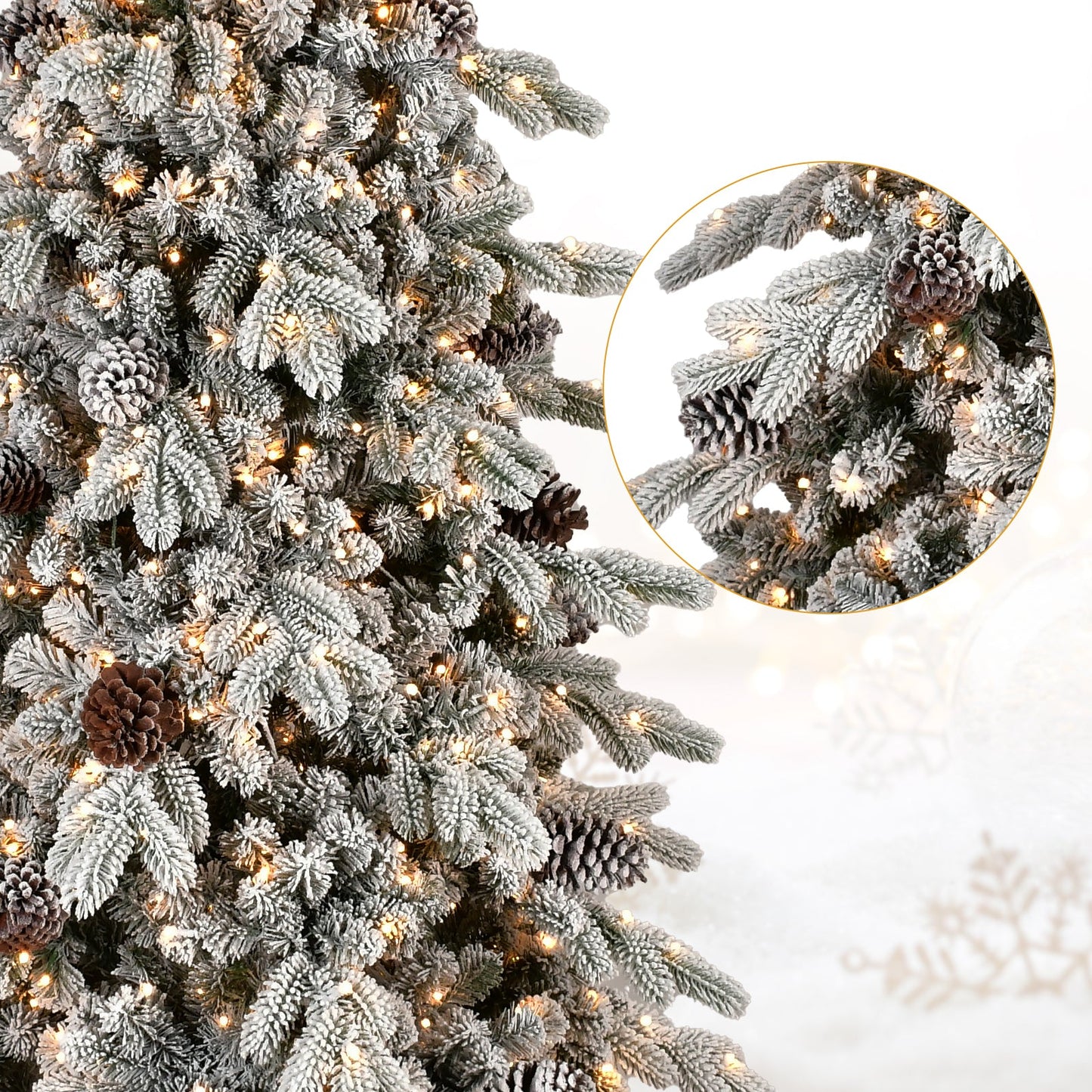 6FT Flocked Christmas Tree with Warm White LED Lights - PE/PVC
