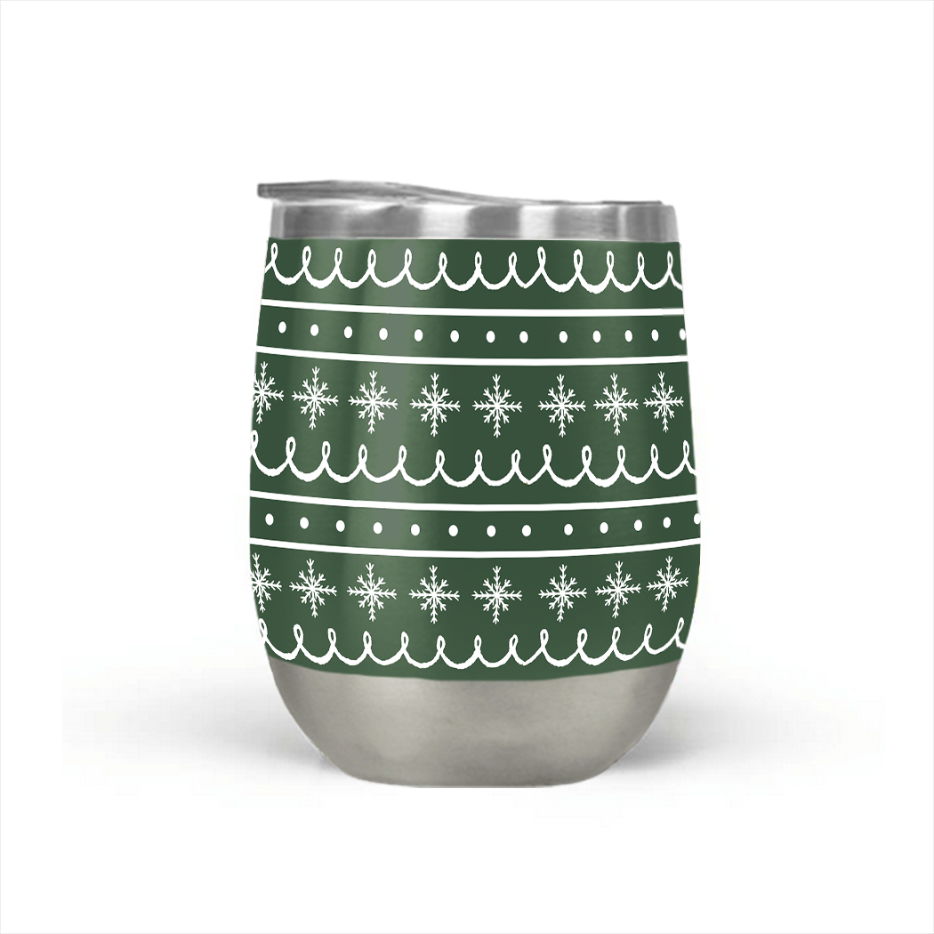 Green Snowflake Pattern - Stemless Wine Tumbler