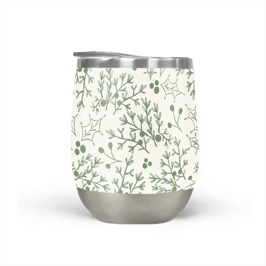 Green Holly Branch - Stemless Wine Tumbler