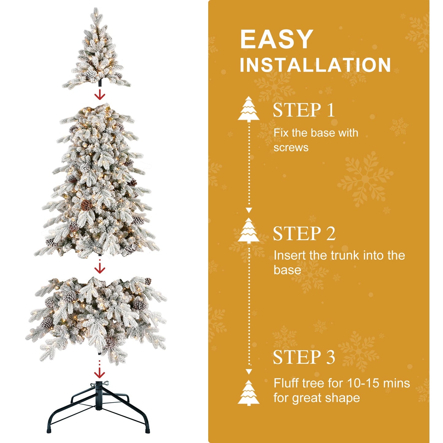 6FT Flocked Christmas Tree with Warm White LED Lights - PE/PVC