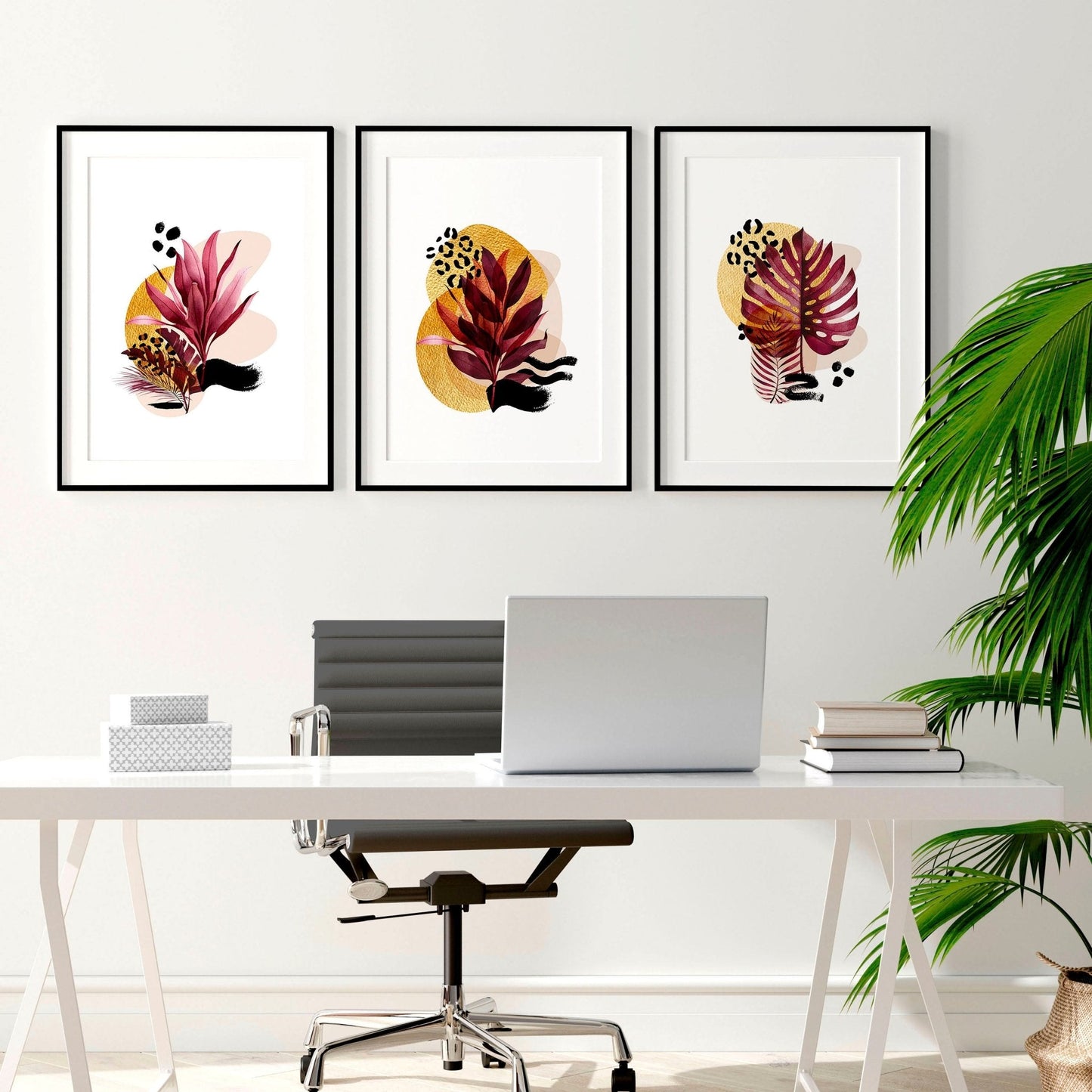 "Crimson Tropica" Triptych Wall Art Set of 3