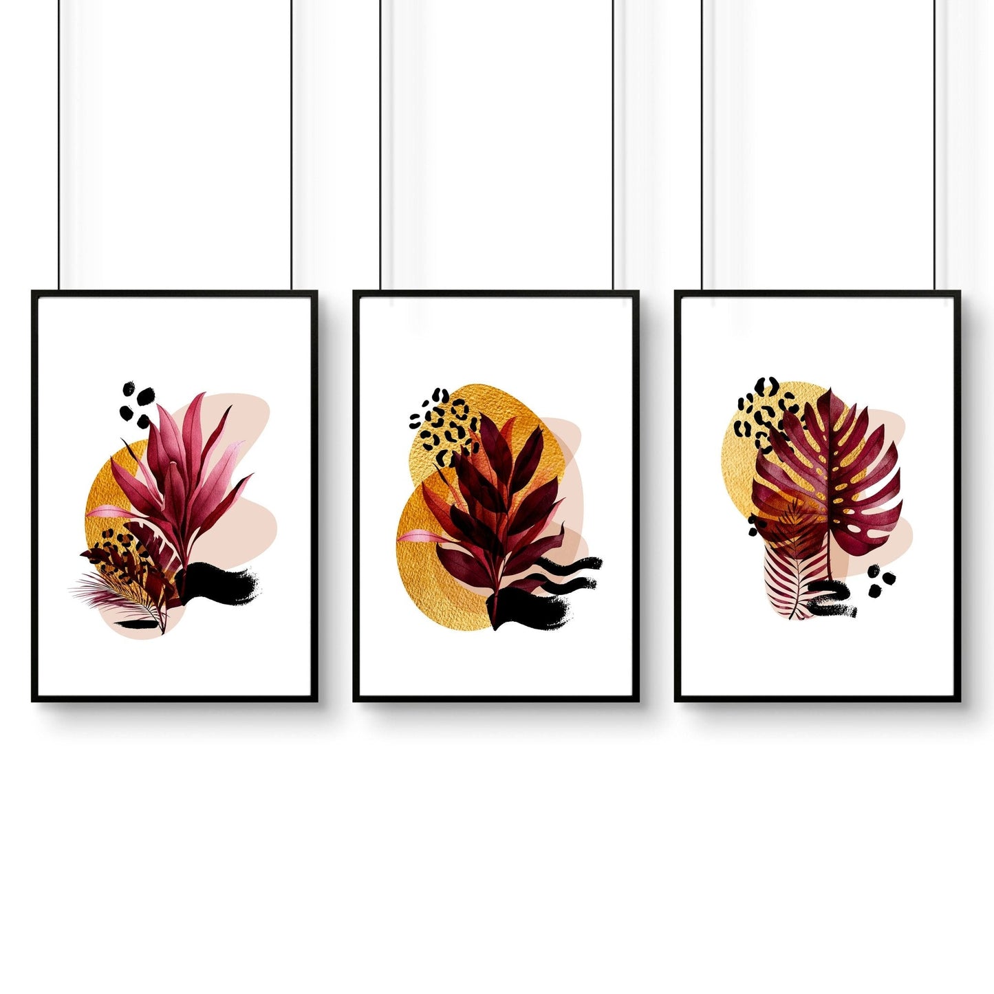 "Crimson Tropica" Triptych Wall Art Set of 3