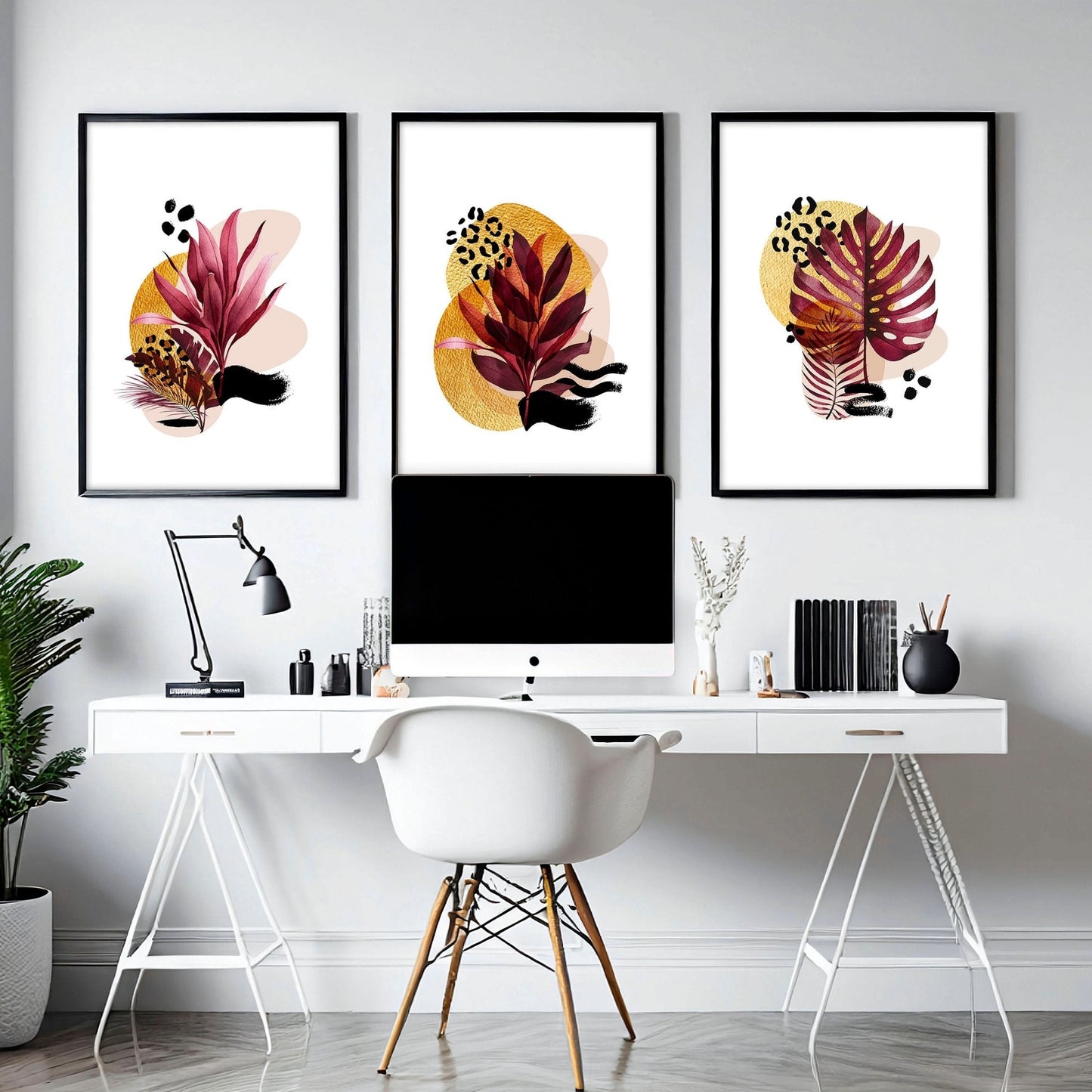 "Crimson Tropica" Triptych Wall Art Set of 3