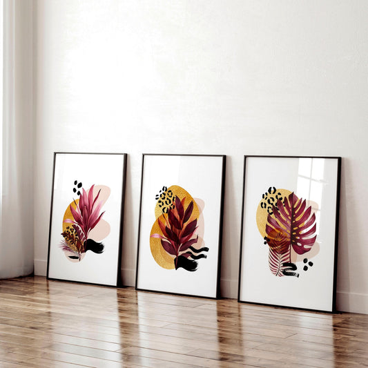 "Crimson Tropica" Triptych Wall Art Set of 3