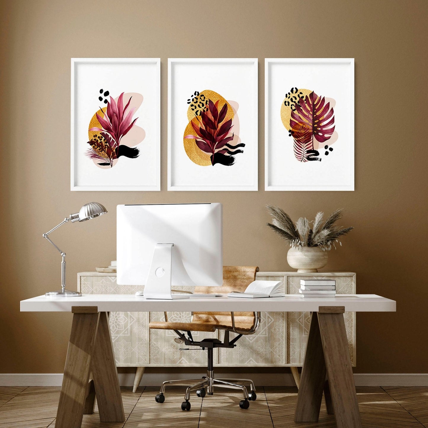 "Crimson Tropica" Triptych Wall Art Set of 3
