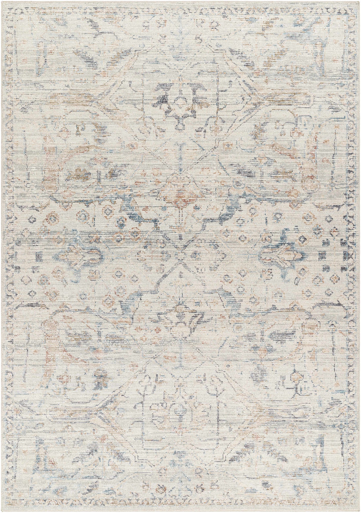 Marlene Damask Off White & Blue Area Rug