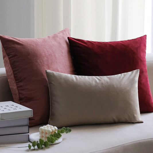 Crimson Harmony Velvet Throw Pillows - Set of 3 - inserts included