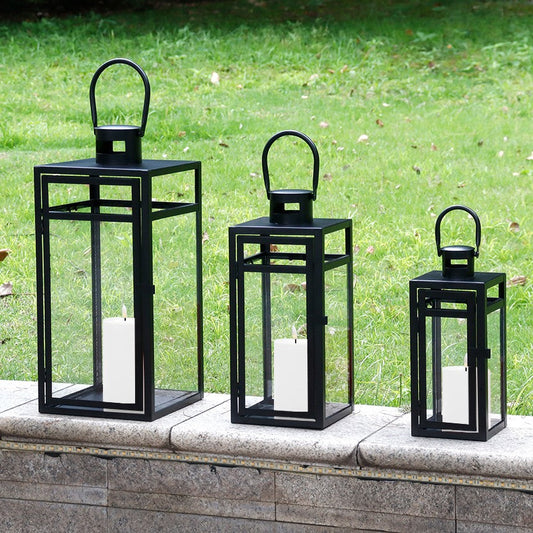 Black Stainless-Steel Candle Lantern Set - Set of 3