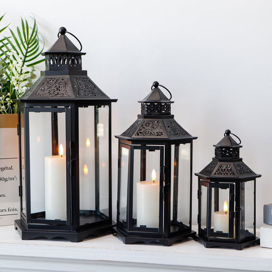 Black Hexagonal Decorative Lantern - Set of 3