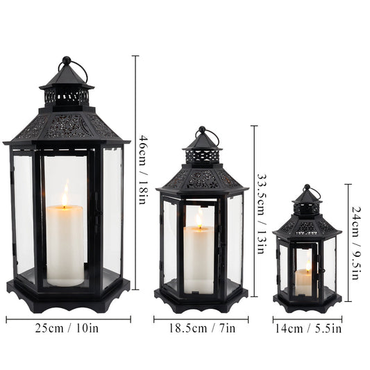 Black Hexagonal Decorative Lantern - Set of 3