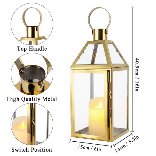 Gold Stainless Steel Candle Lantern - 16" H