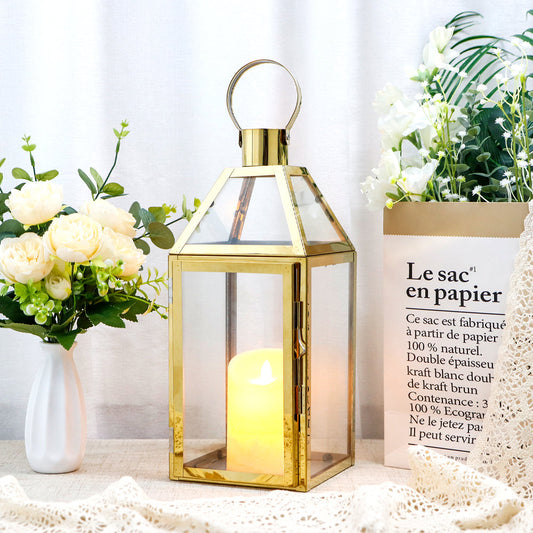 Gold Stainless Steel Candle Lantern - 16" H