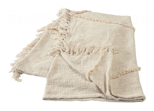 Woven Cotton Throw Blanket with Fringe - 60" X 50"