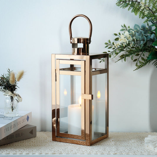 Rose Gold Decorative Lantern - 12'' H