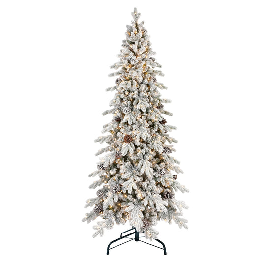 6FT Flocked Christmas Tree with Warm White LED Lights - PE/PVC
