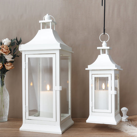 White Outdoor Candle Lantern - Set of 2