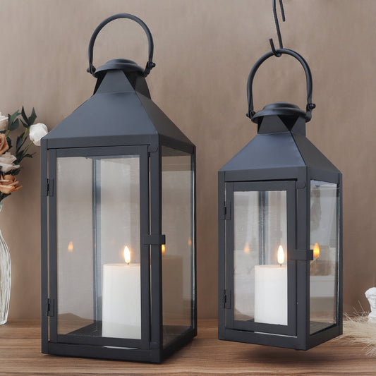 Black Metal Candle Lantern - Set of 2