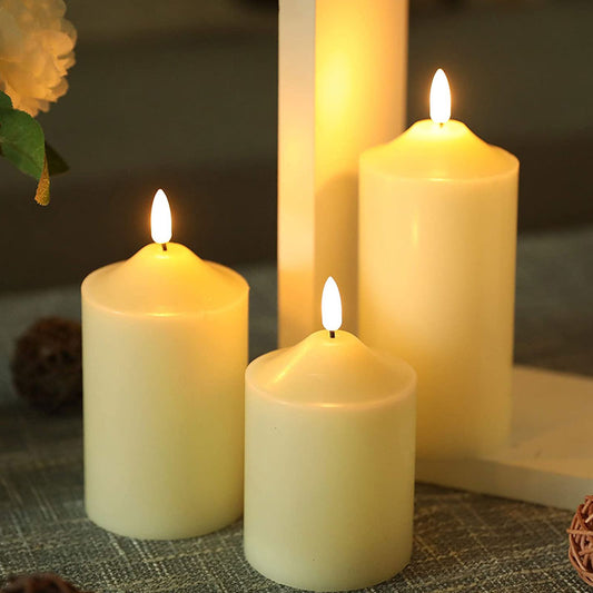 "Symphony of Radiance" 3D Flameless Pillar Candles (Set of 3)