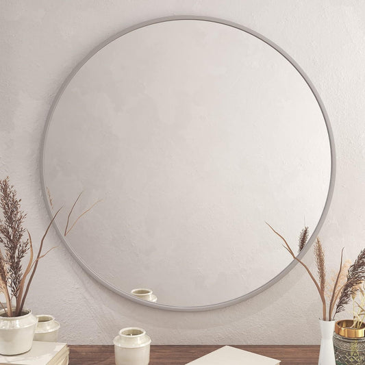 Round Silver Framed Mirror - 36"