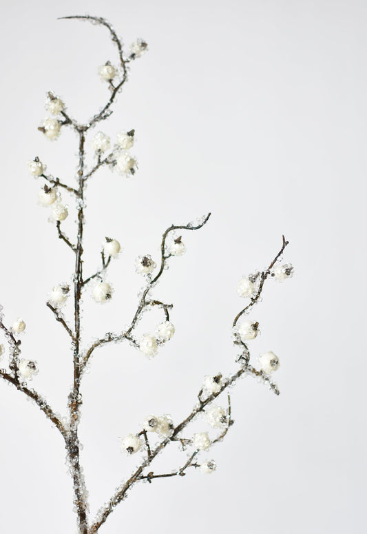 Faux Iced White Berry Stem - 29"