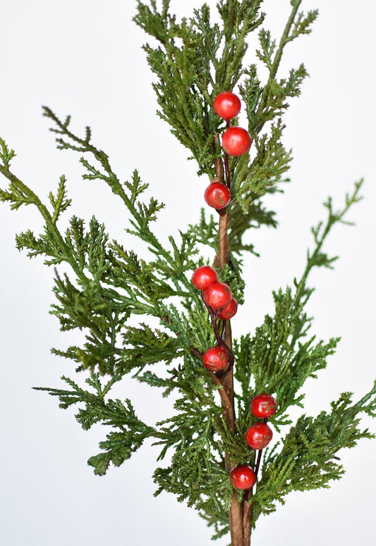 Faux Cedar Spray with Red Berry Stem - 24"