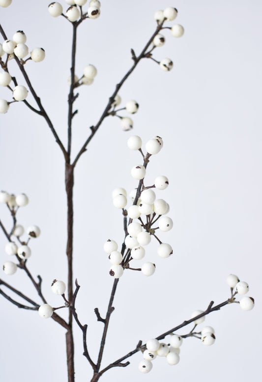 Faux White Berry Branch Stem - 33"